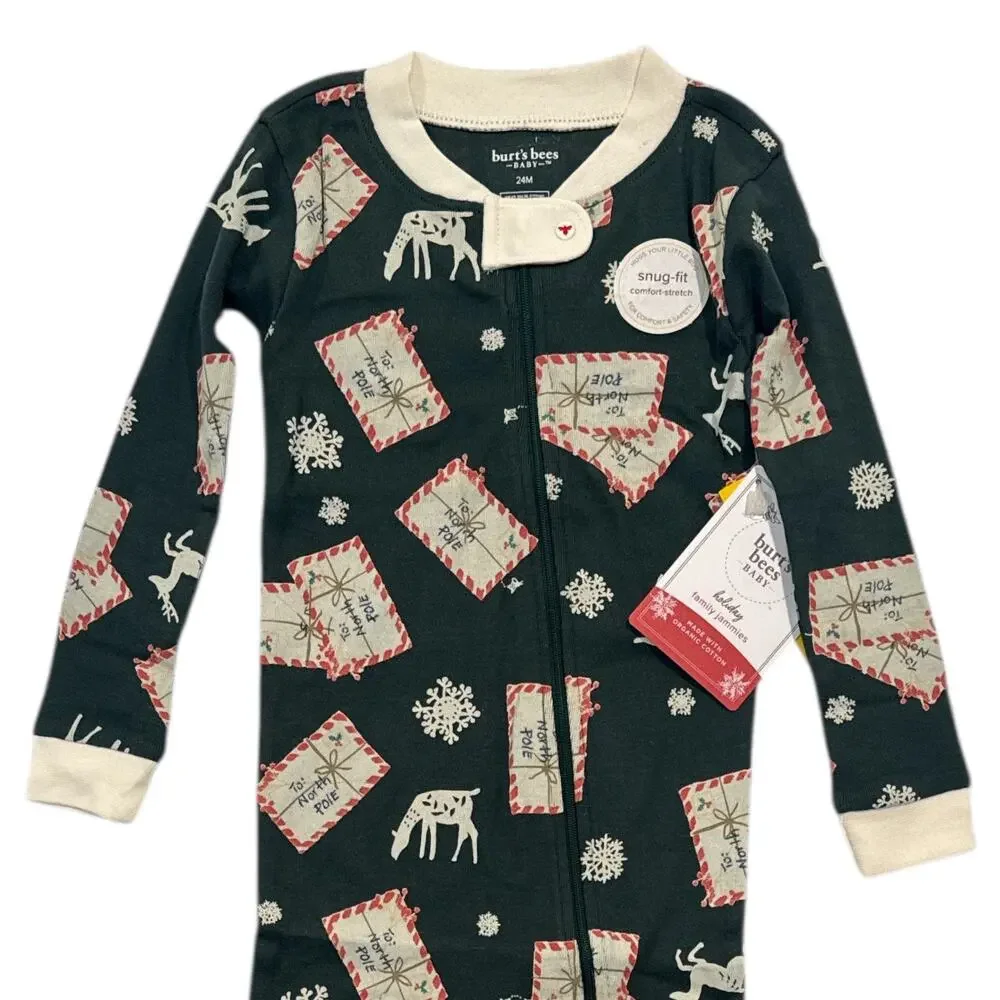 Burt’s Bees Baby Christmas Footed Pajamas 24M Organic Cotton Zip NWT